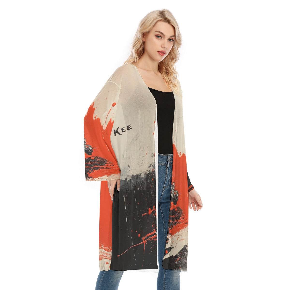 All- Over Print Women's Long Sleeve Mesh Cardigan