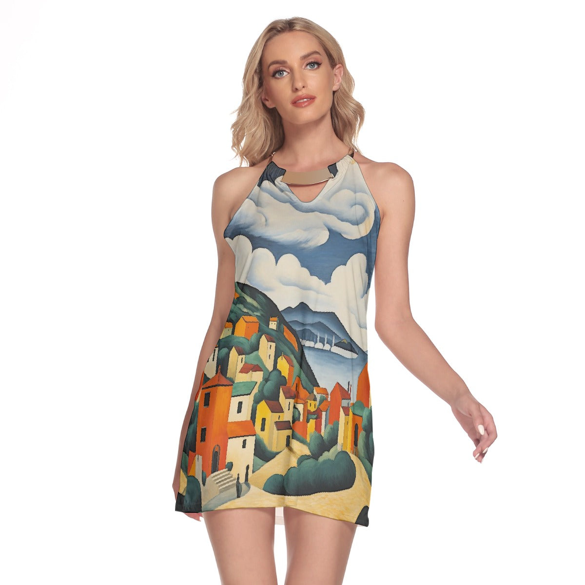 All-Over Print Women's Round Neck Above Knee Dress