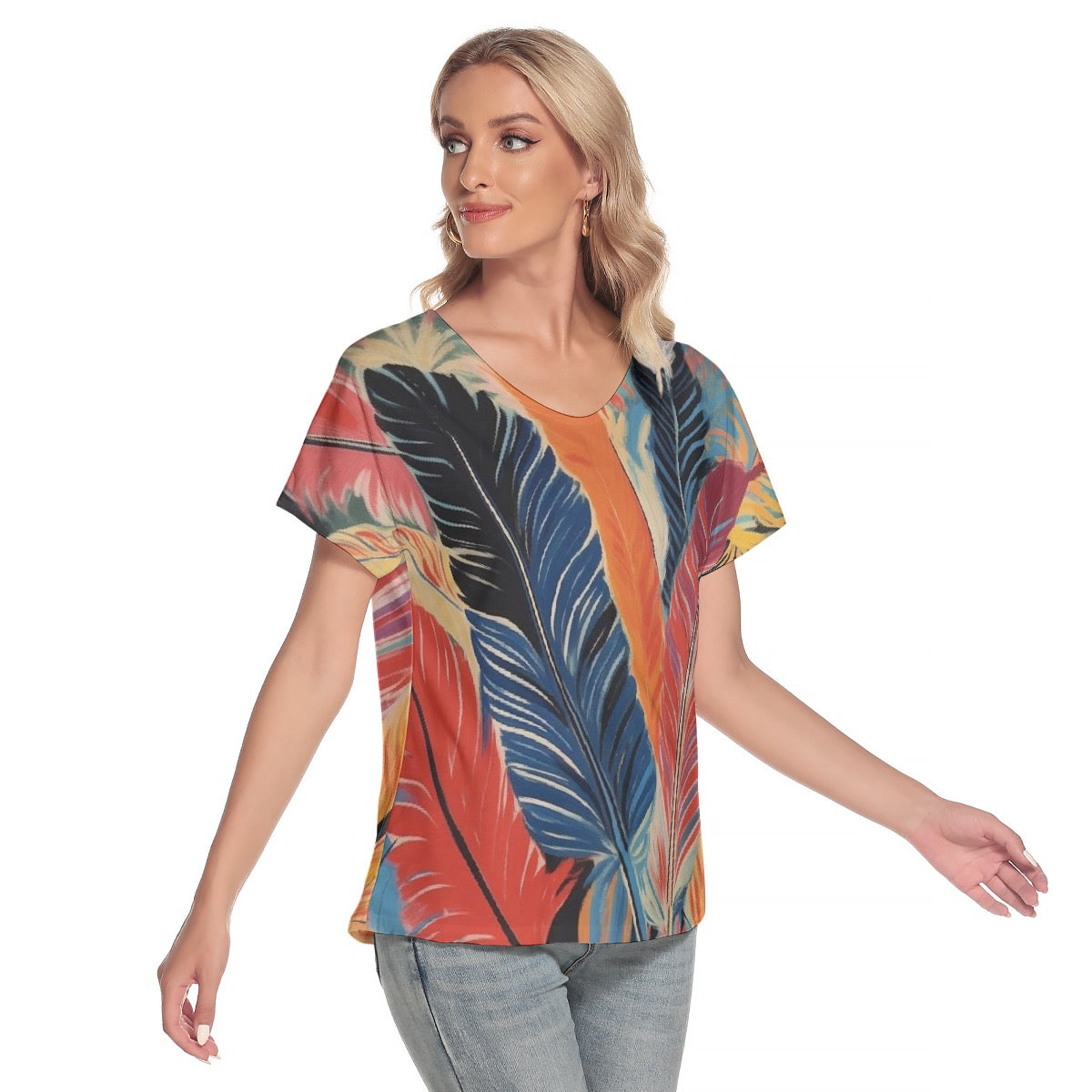 All-Over Print Women's Loose V-neck Short Sleeve T-shirt