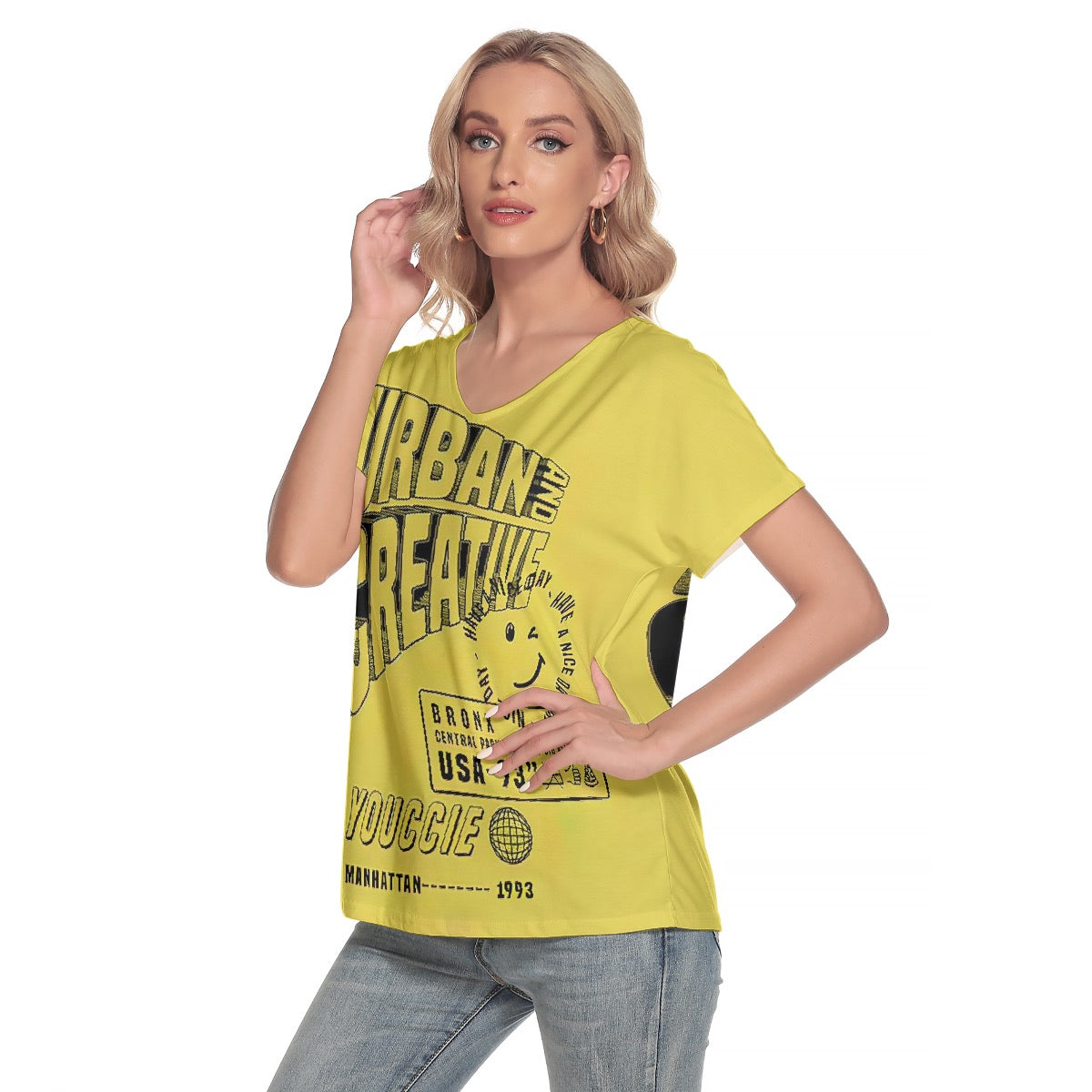 All-Over Print Women's Loose V-neck Short Sleeve T-shirt