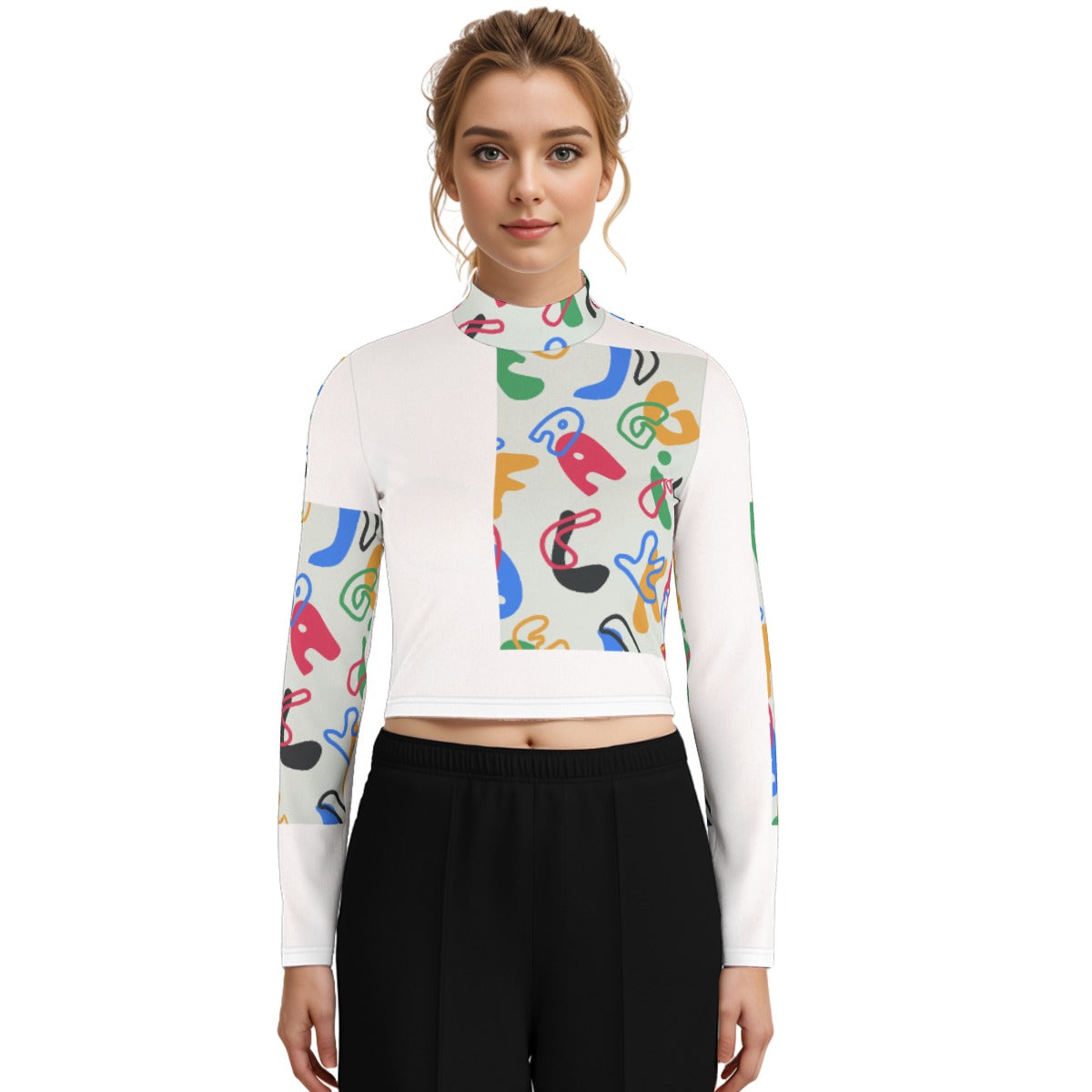 Eco-Friendly All-Over Print Women's Turtleneck T-shirt With Long Sleeve