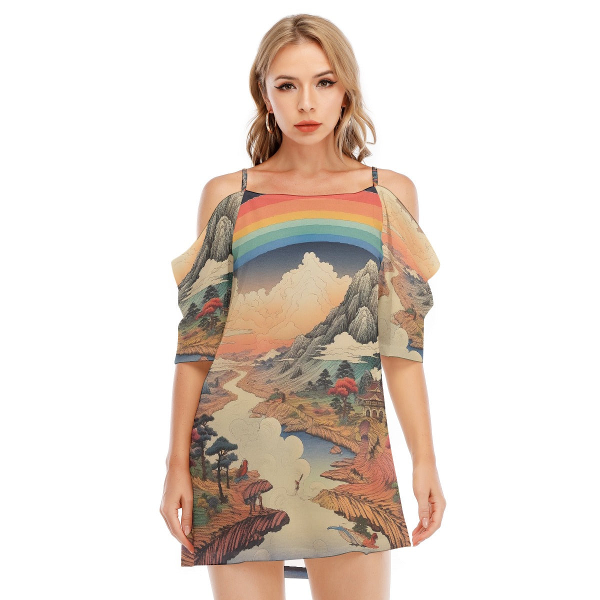 All-Over Print Women's Off-shoulder Cami Dress