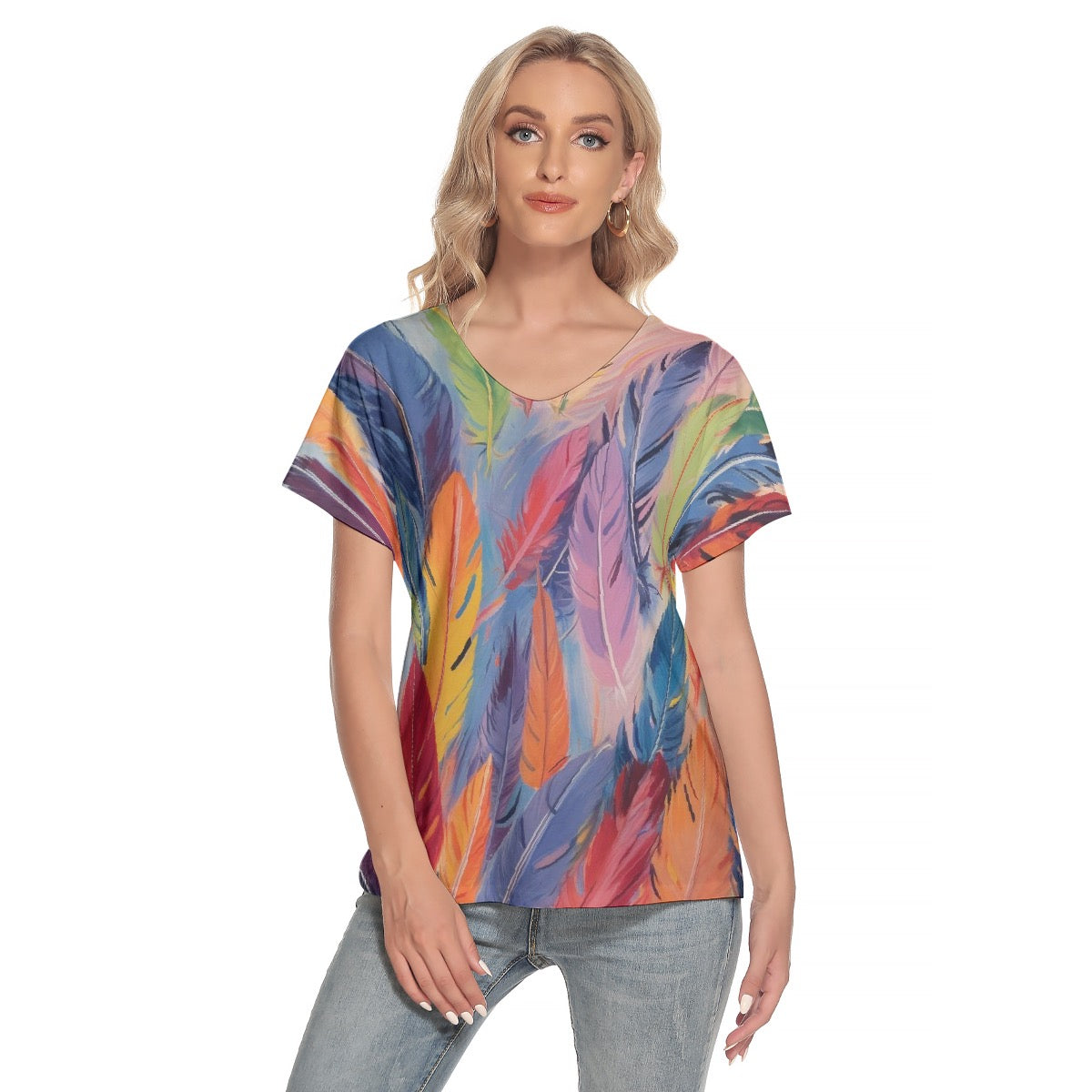 All-Over Print Women's Loose V-neck Short Sleeve T-shirt