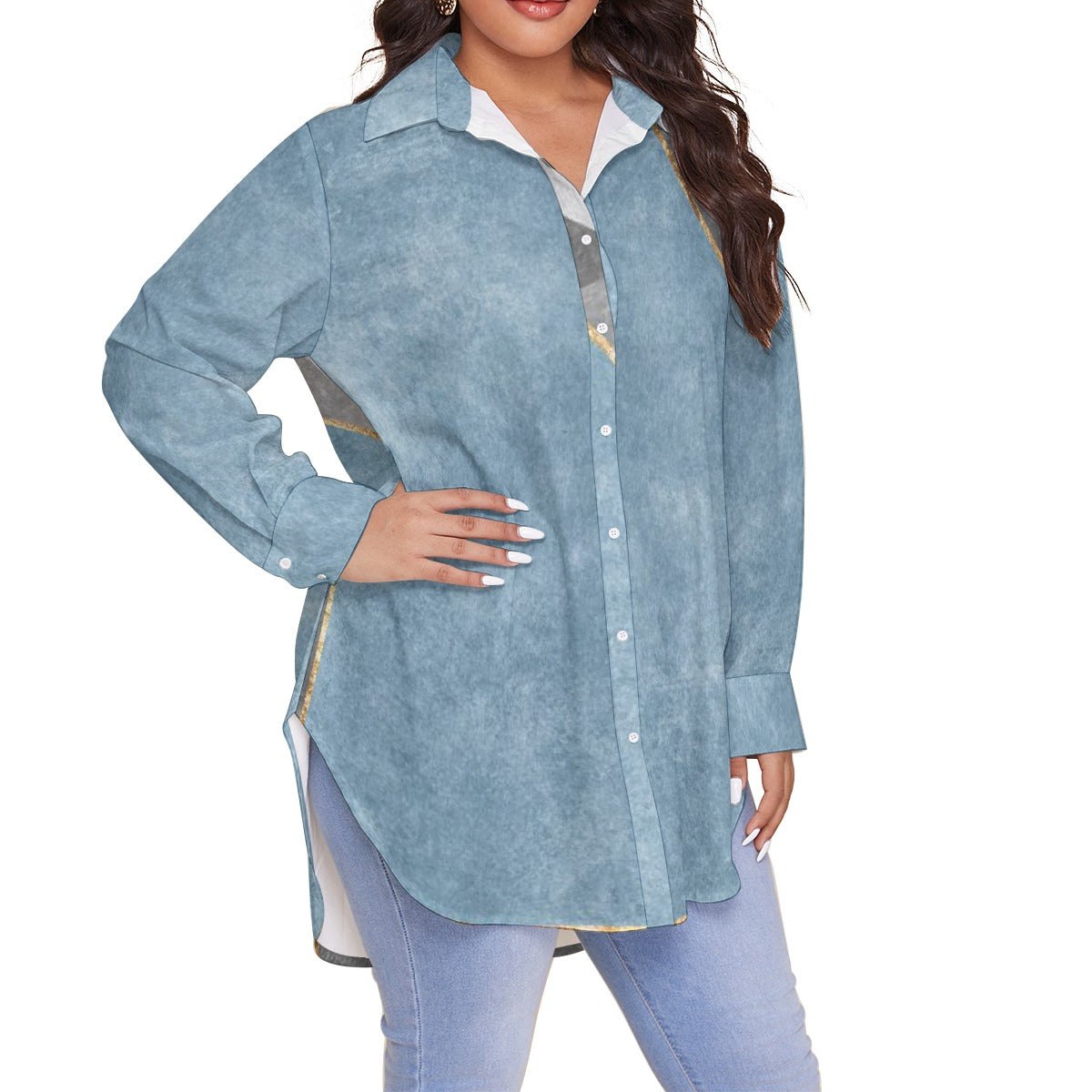 All-Over Print Women's Shirt With Long Sleeve(Plus Size)