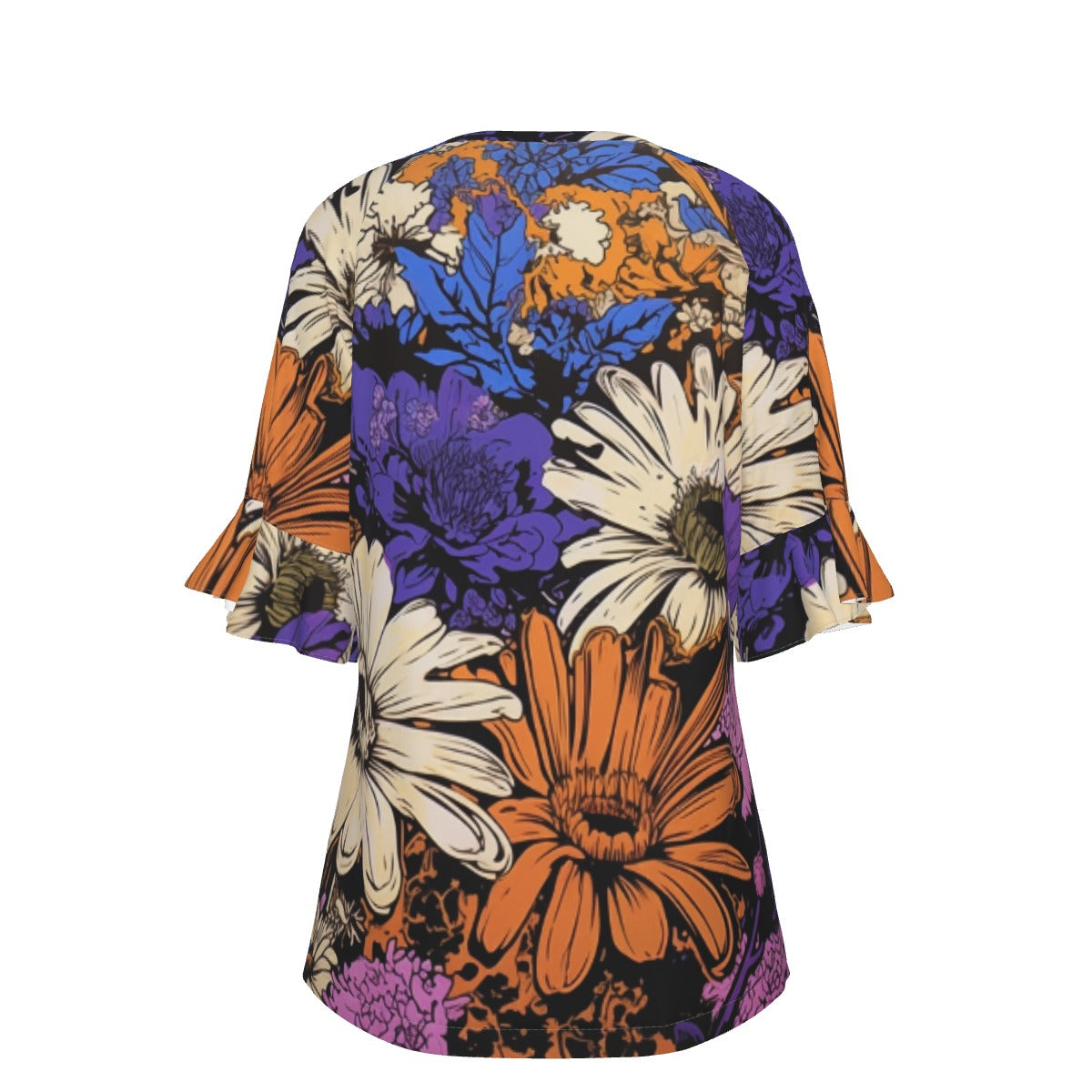 All-Over Print V-neck Women's T-shirt With Bell Sleeve