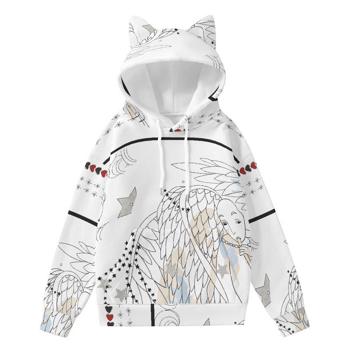 All-Over Print Women’s Hoodie With Decorative Ears