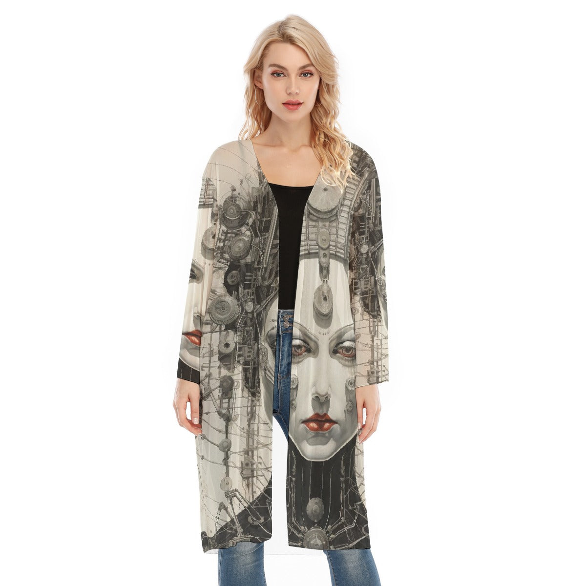 All- Over Print Women's Long Sleeve Mesh Cardigan