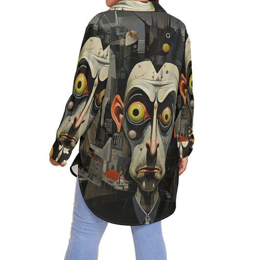 All-Over Print Women's Shirt With Long Sleeve(Plus Size)