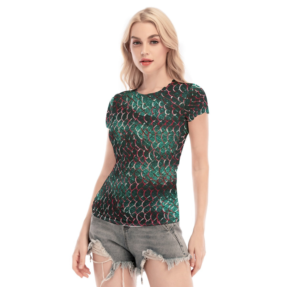 All-Over Print Women's Short Sleeve Mesh Blouse