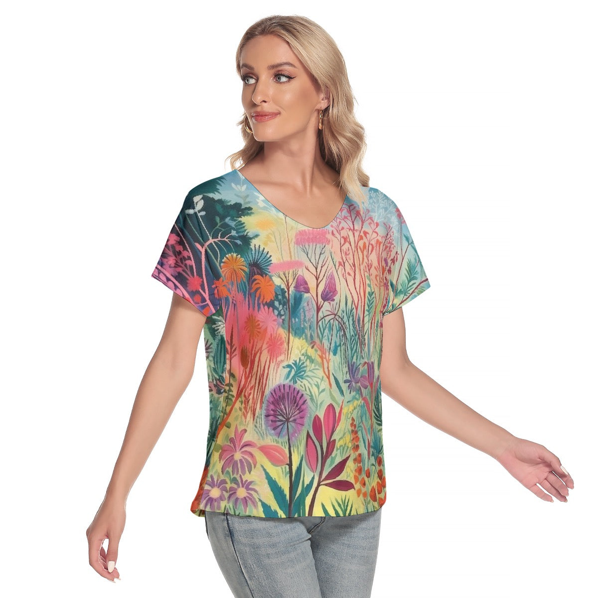 All-Over Print Women's Loose V-neck Short Sleeve T-shirt