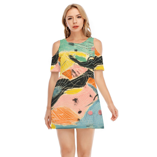 All-Over Print Women's Cold Shoulder Dress | 190GSM Cotton