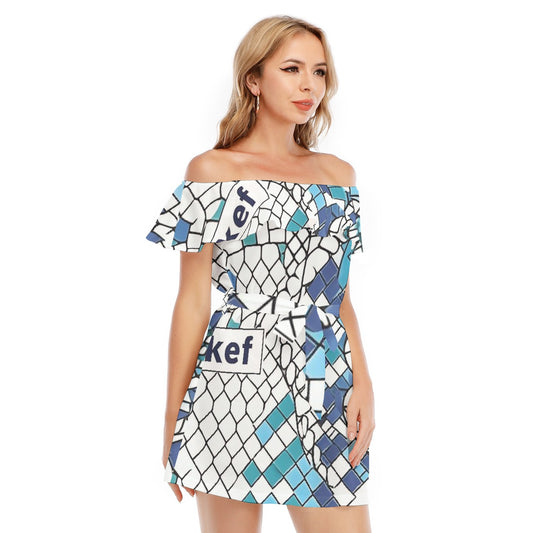 All-Over Print Women's Off-shoulder Dress With Ruffle