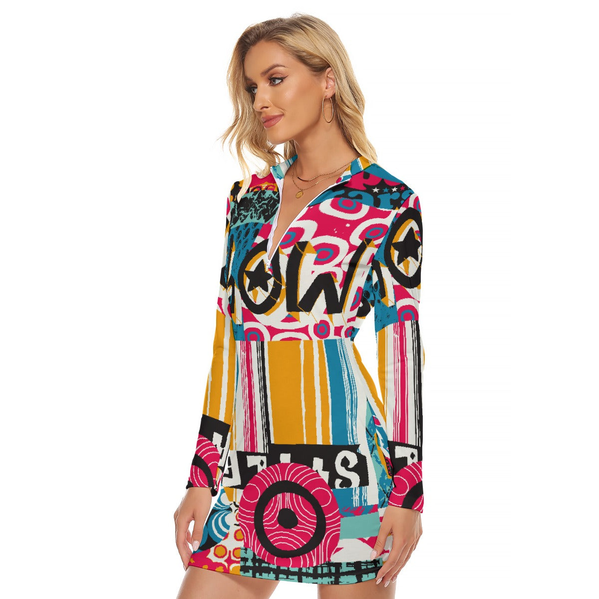 All-Over Print Women's Zip Front Tight Dress