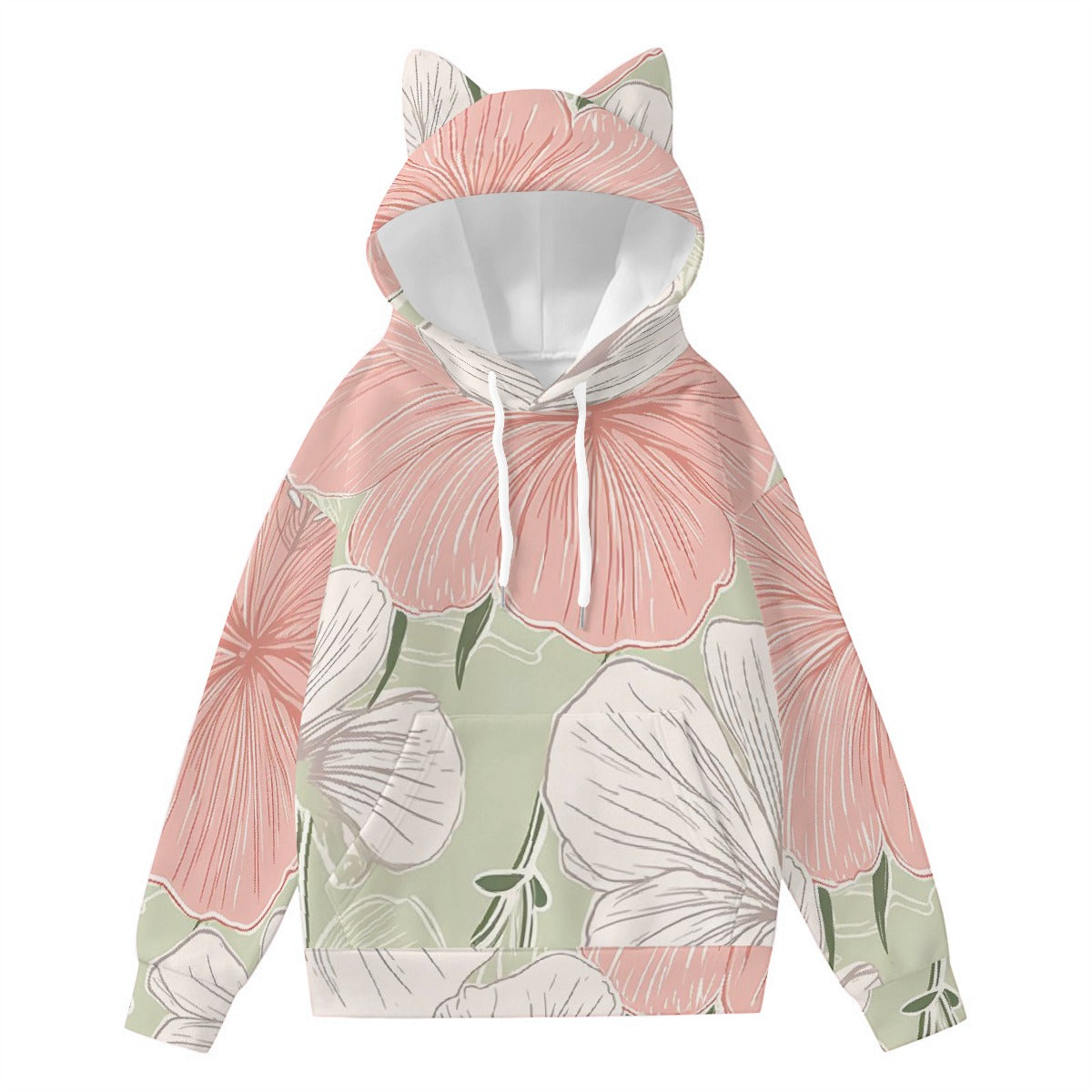 All-Over Print Women’s Hoodie With Decorative Ears