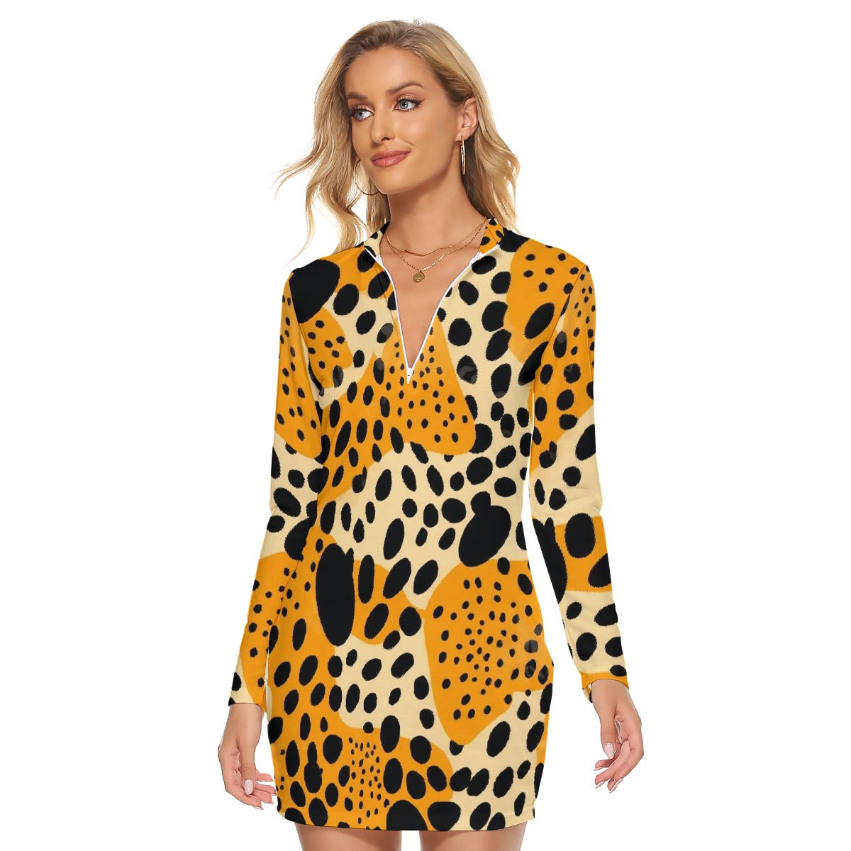 All-Over Print Women's Zip Front Tight Dress