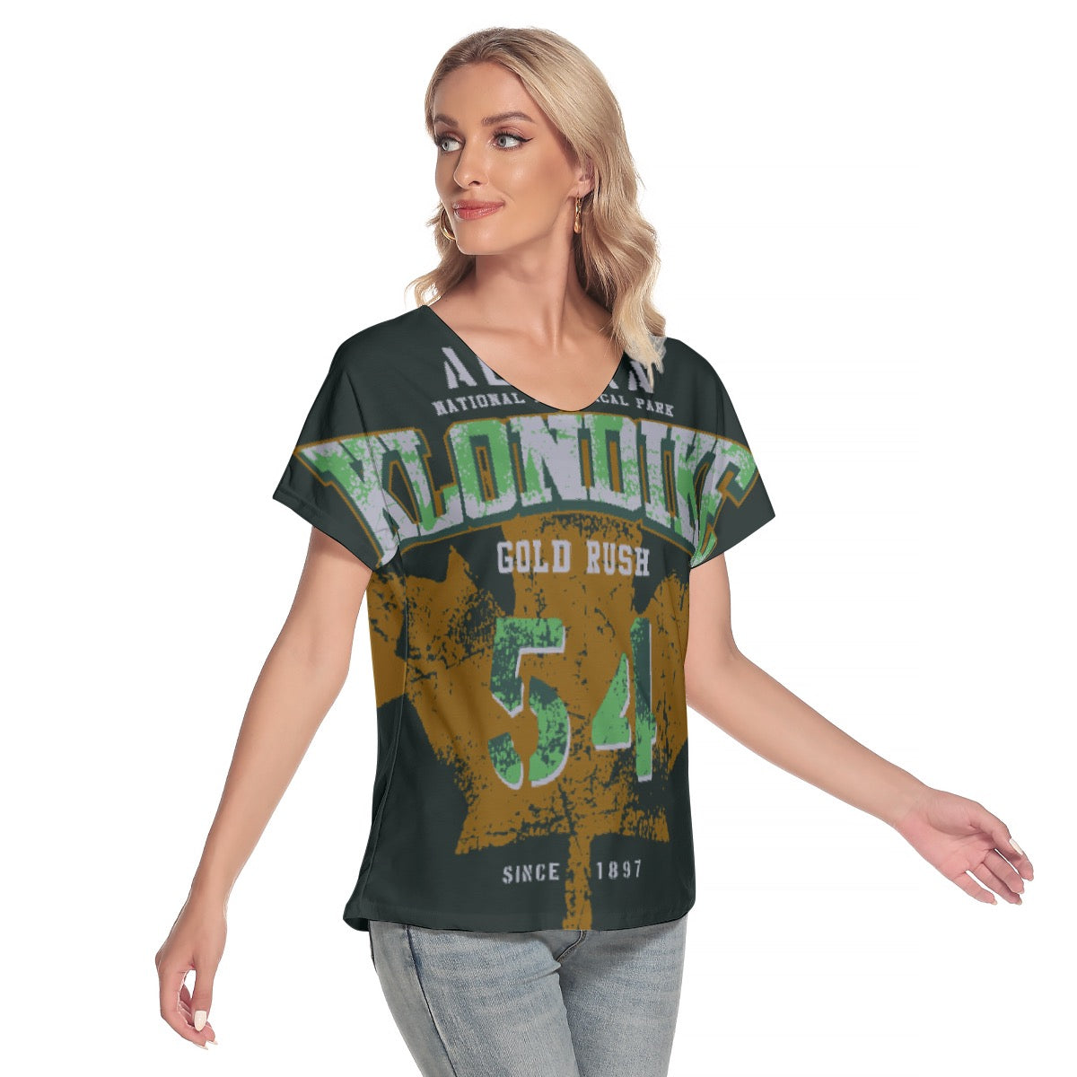 All-Over Print Women's Loose V-neck Short Sleeve T-shirt