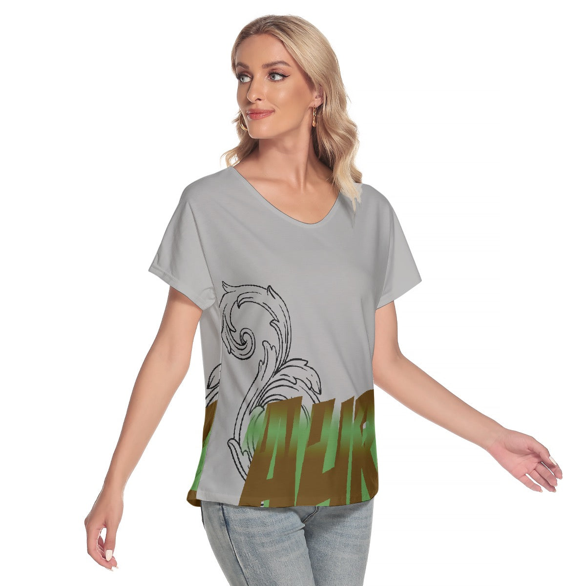 All-Over Print Women's Loose V-neck Short Sleeve T-shirt