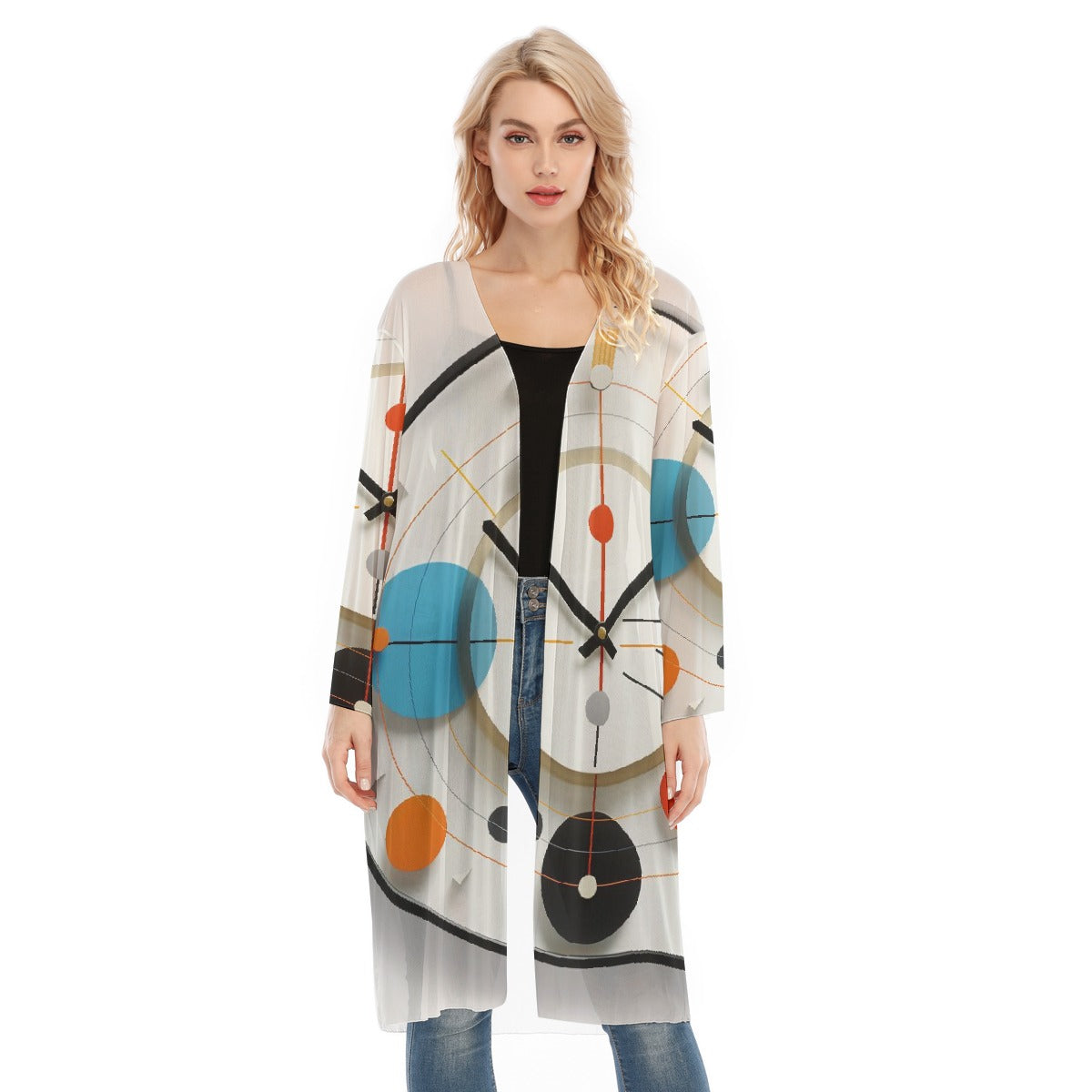 All- Over Print Women's Long Sleeve Mesh Cardigan