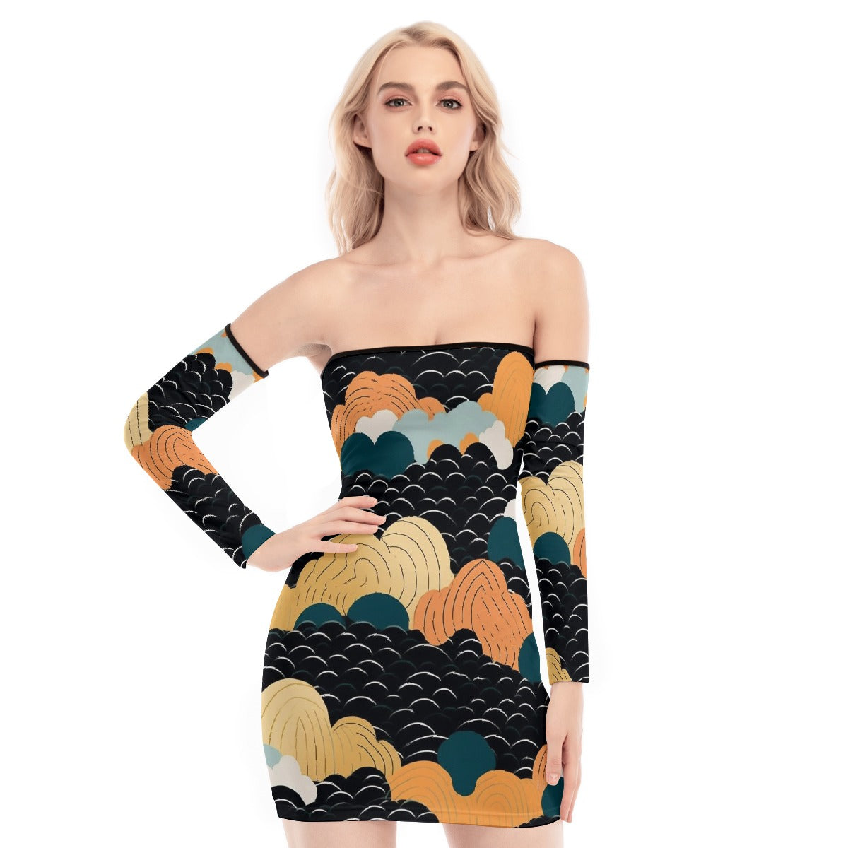 All-Over Print Women's Off-shoulder Back Lace-up Dress