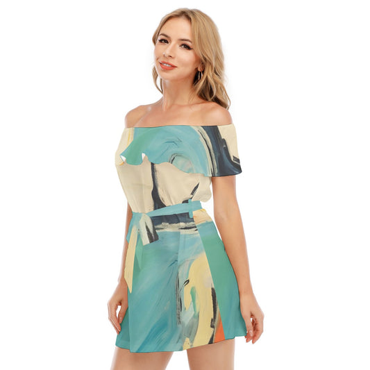 All-Over Print Women's Off-shoulder Dress With Ruffle