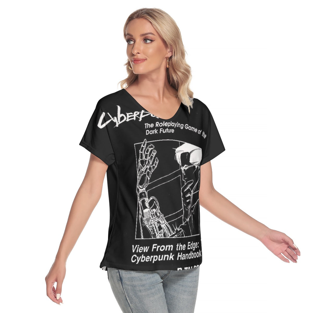 All-Over Print Women's Loose V-neck Short Sleeve T-shirt