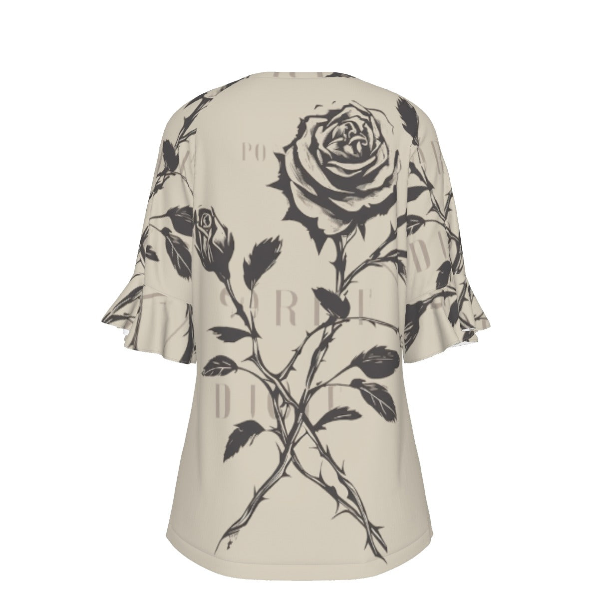 All-Over Print V-neck Women's T-shirt With Bell Sleeve