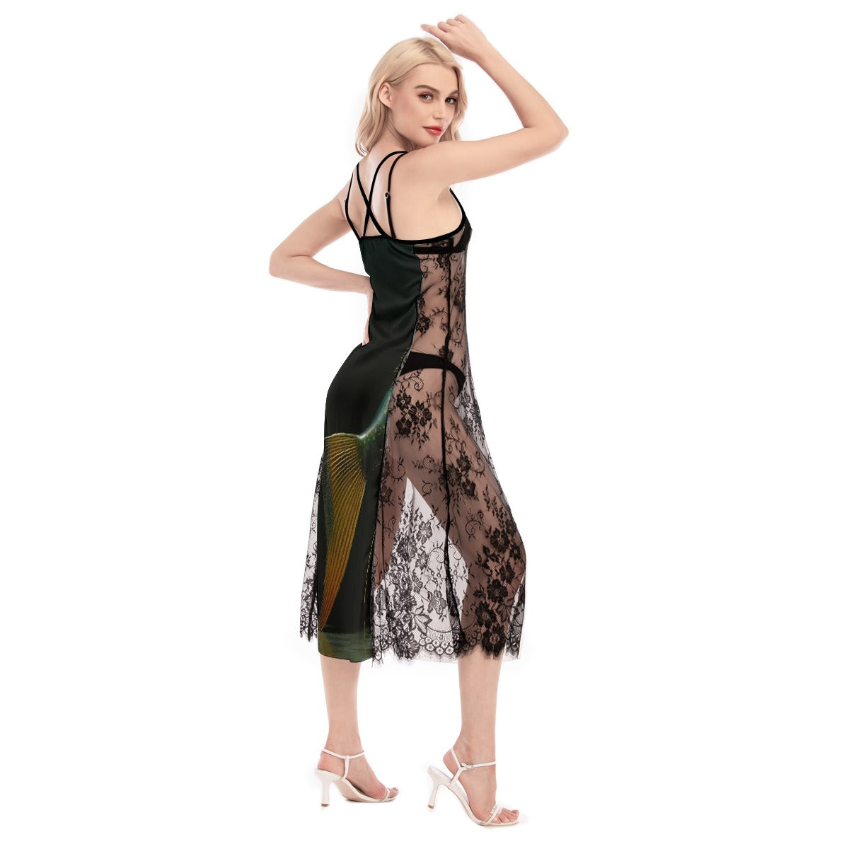 All-Over Print Women's Lace Cami Cross Back Dress