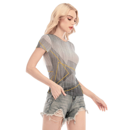 All-Over Print Women's Short Sleeve Mesh Blouse