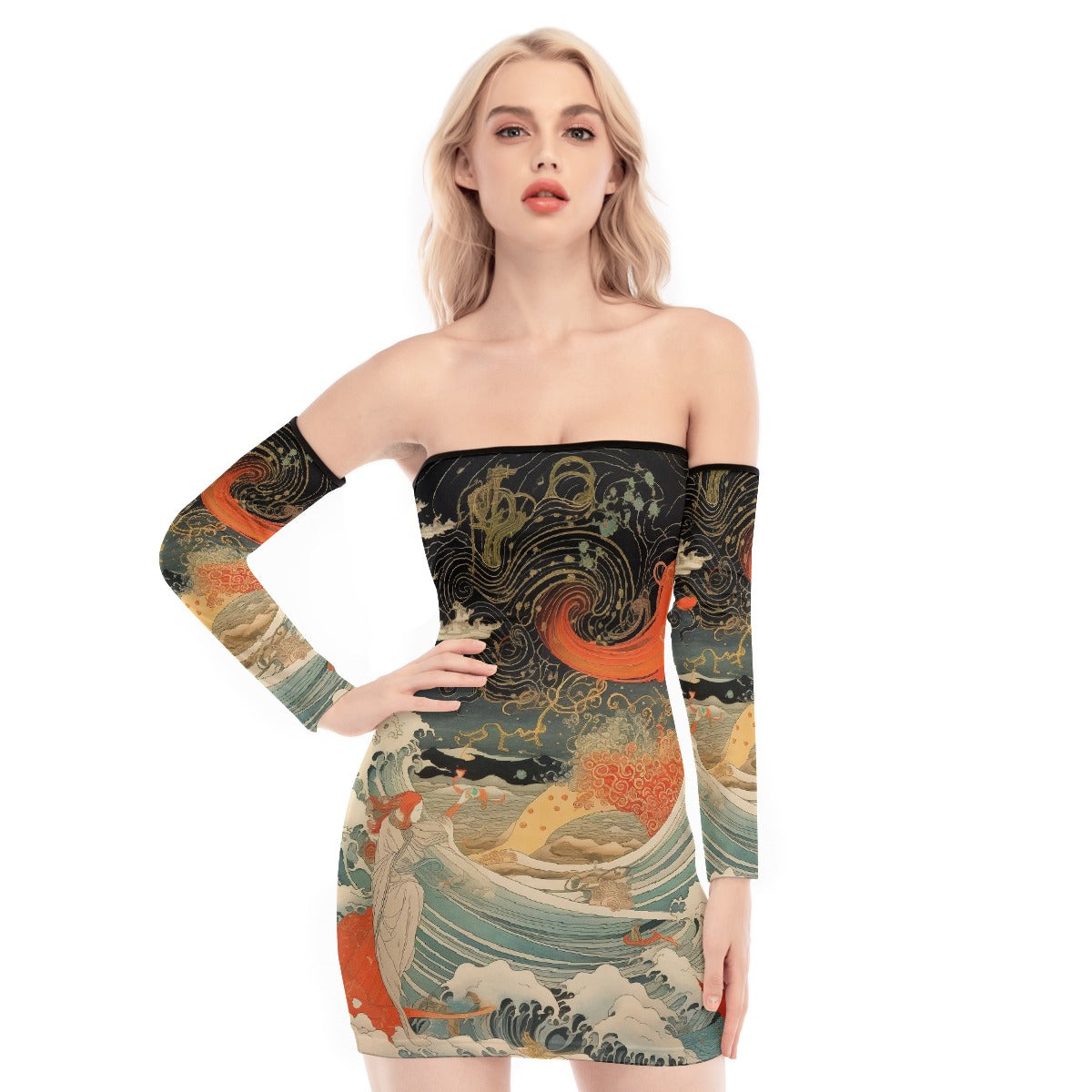 All-Over Print Women's Off-shoulder Back Lace-up Dress