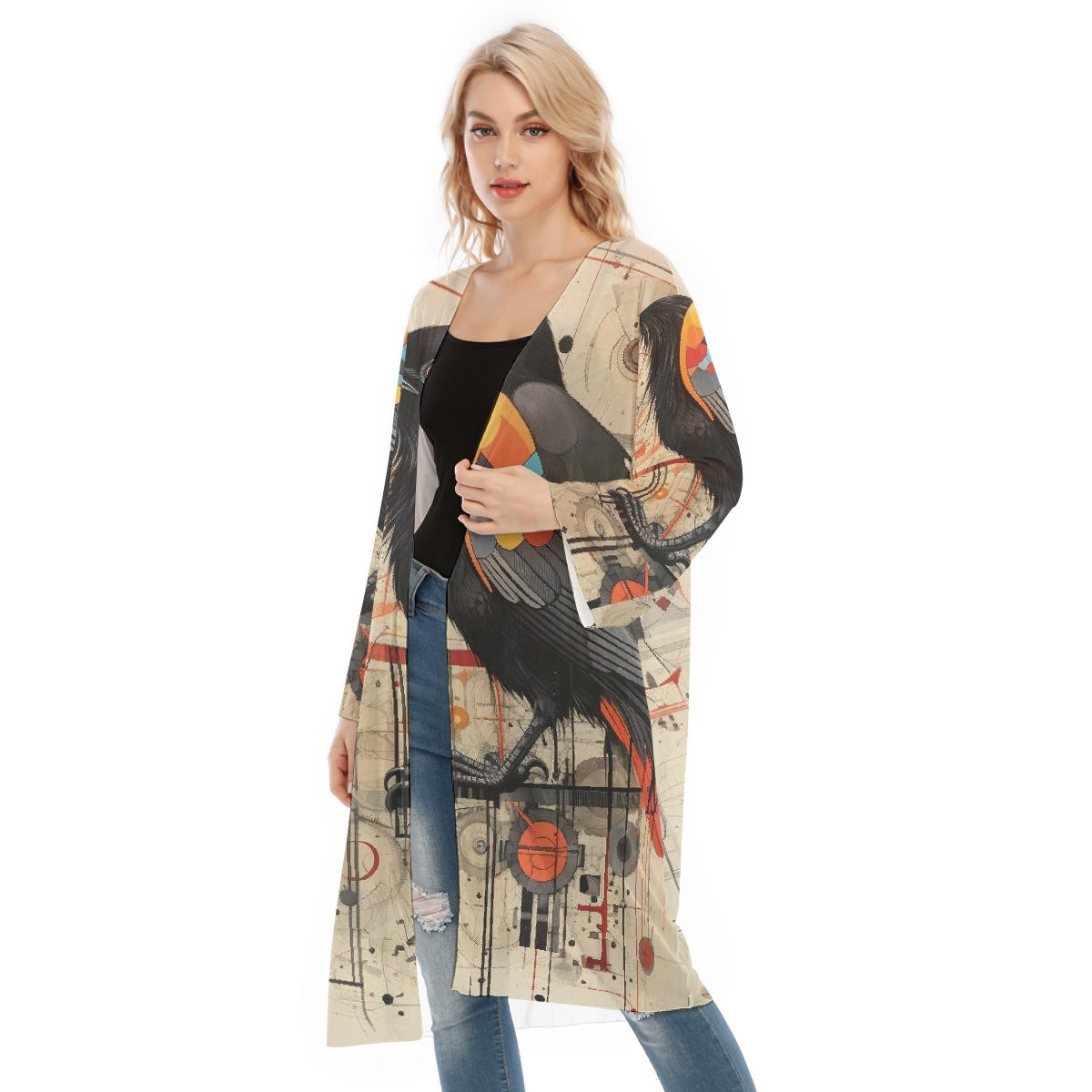 All- Over Print Women's Long Sleeve Mesh Cardigan