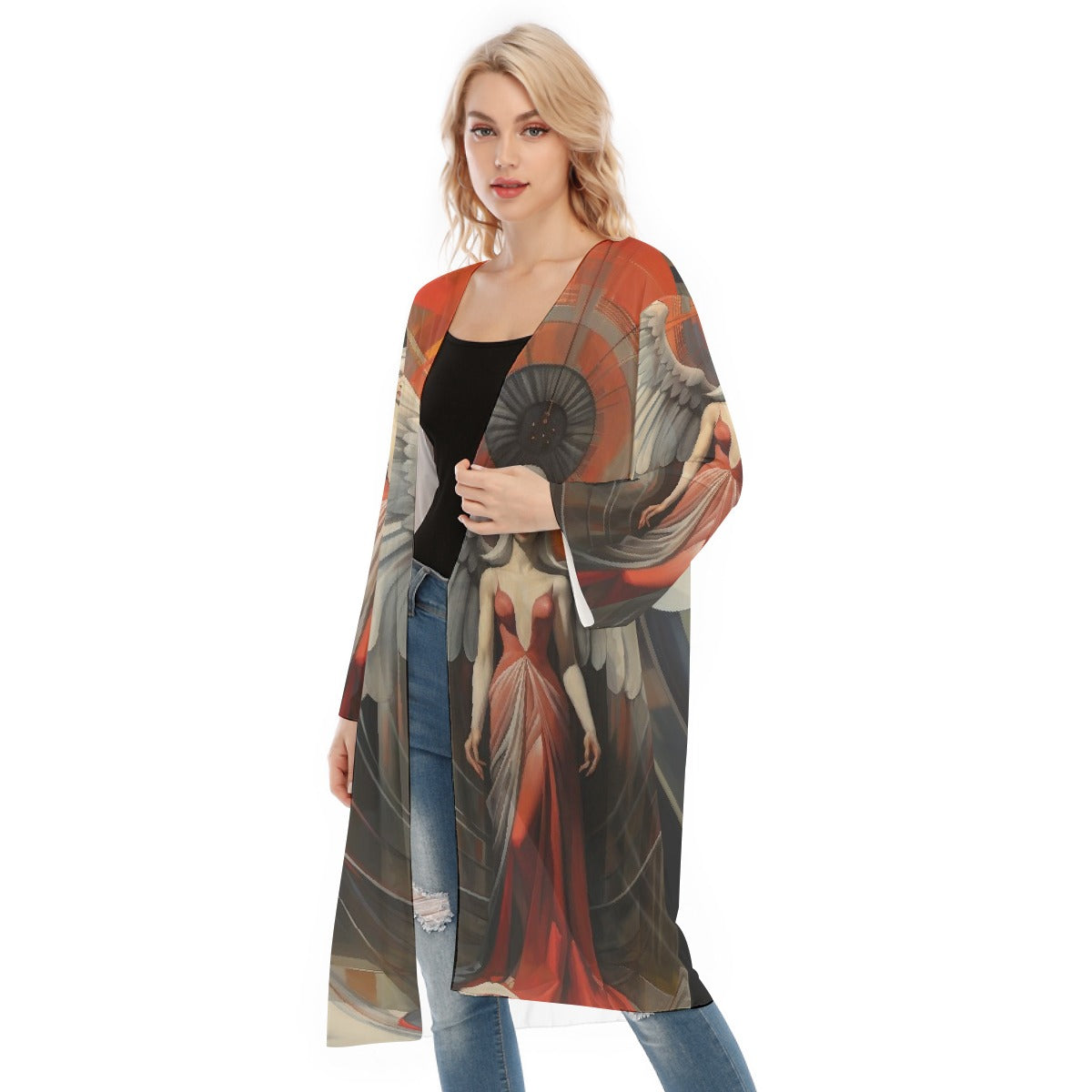 All- Over Print Women's Long Sleeve Mesh Cardigan