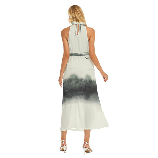 All-Over Print Women's Wrap Hem Belted Halter Dress