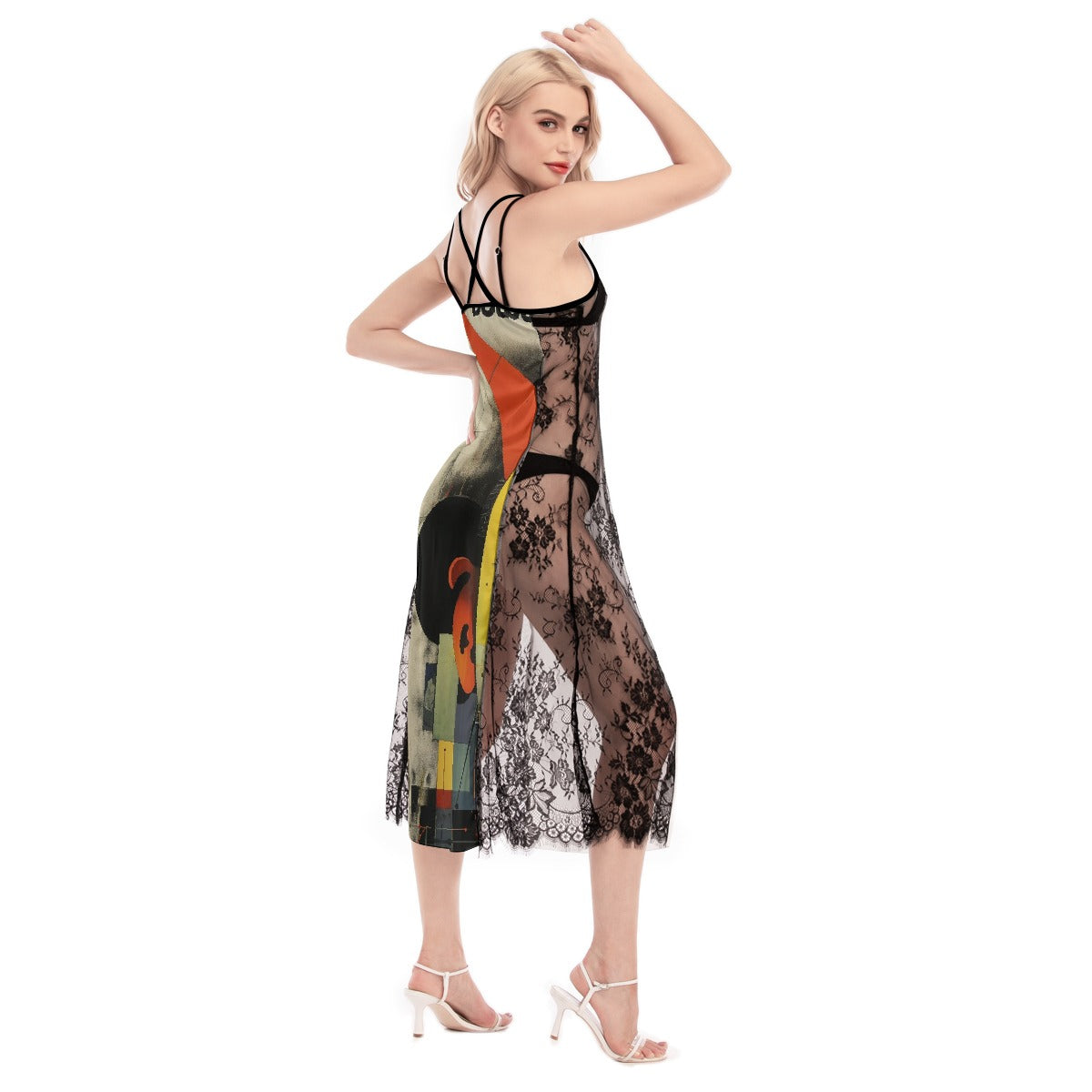 All-Over Print Women's Lace Cami Cross Back Dress