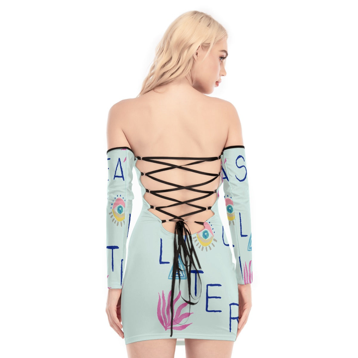 All-Over Print Women's Off-shoulder Back Lace-up Dress