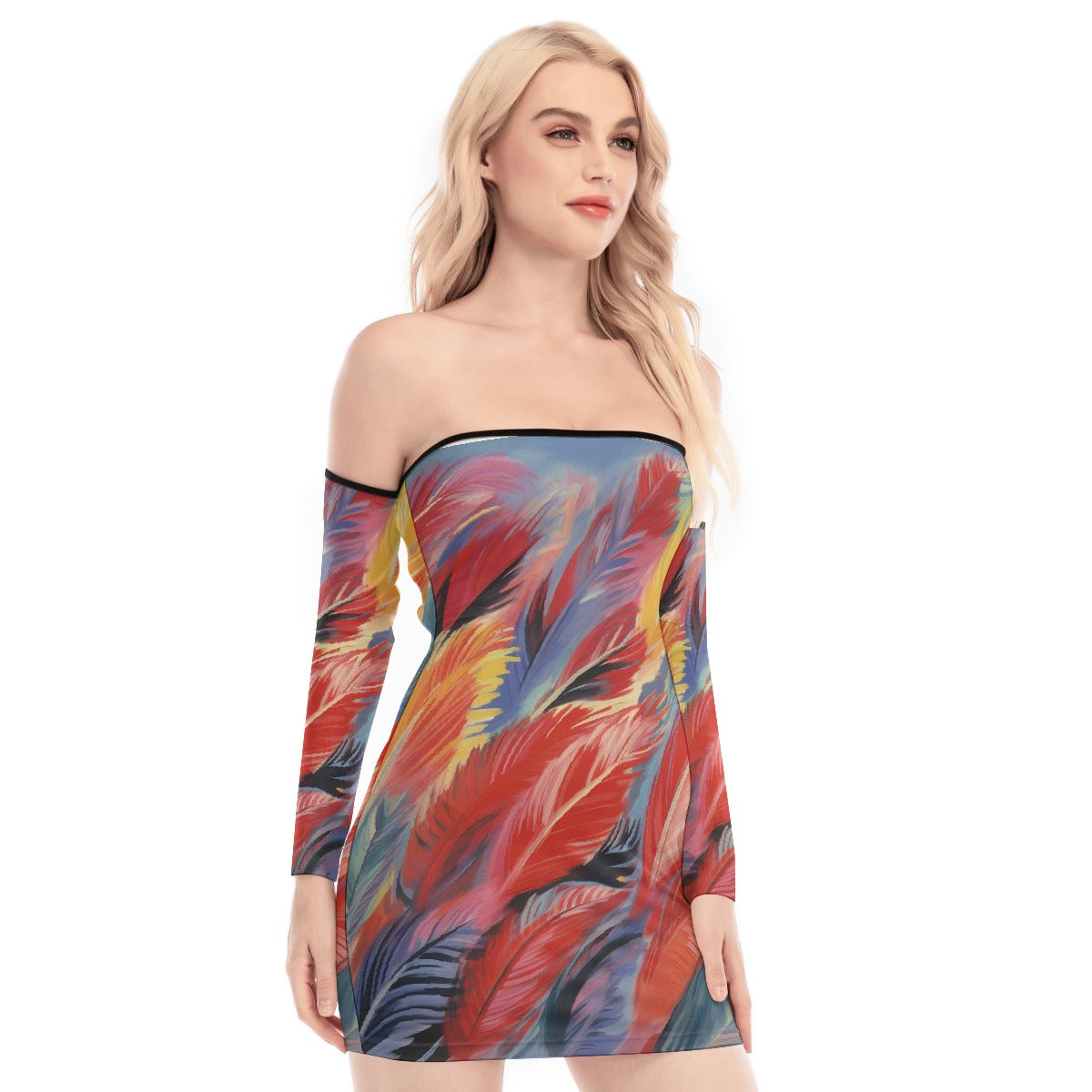 All-Over Print Women's Off-shoulder Back Lace-up Dress