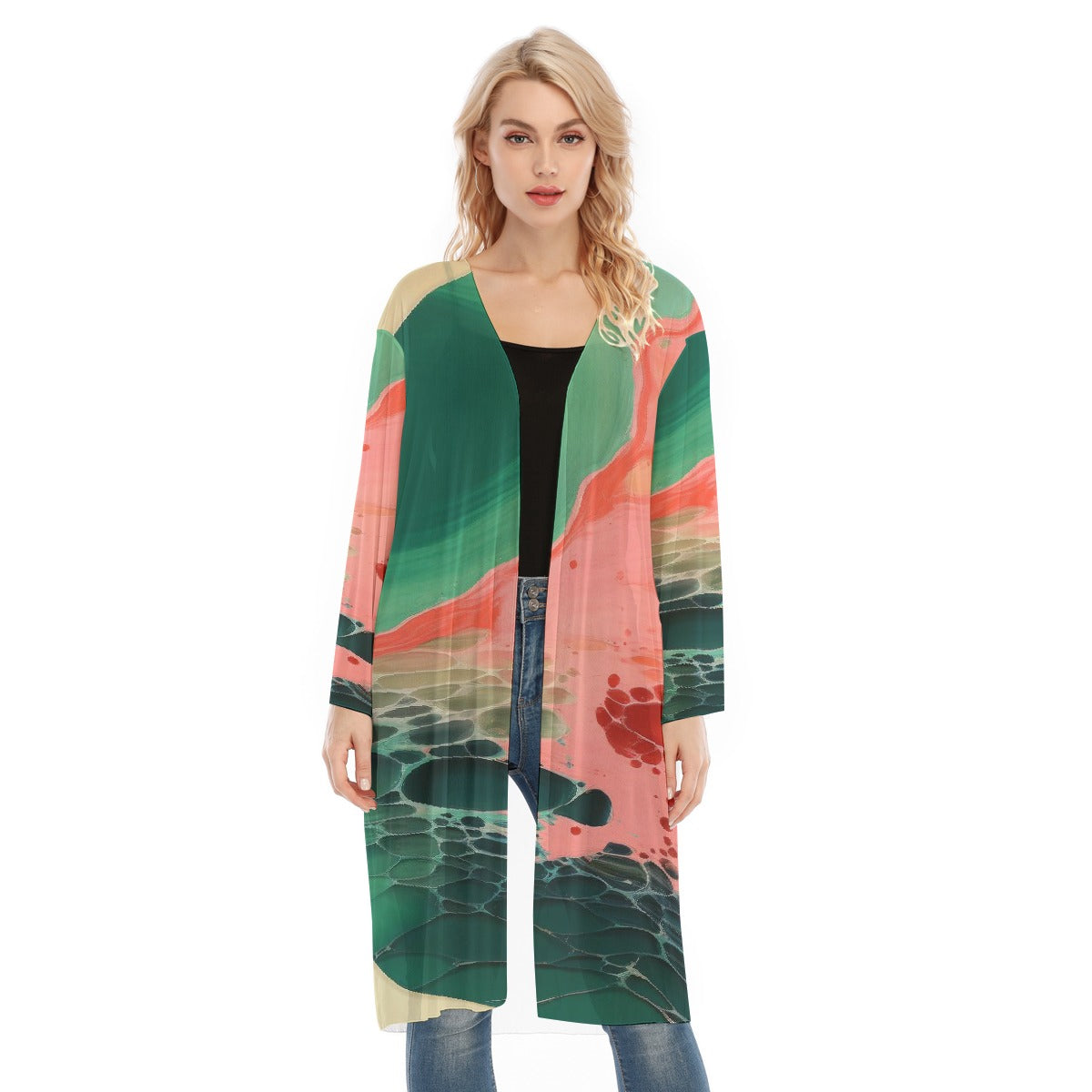 All- Over Print Women's Long Sleeve Mesh Cardigan