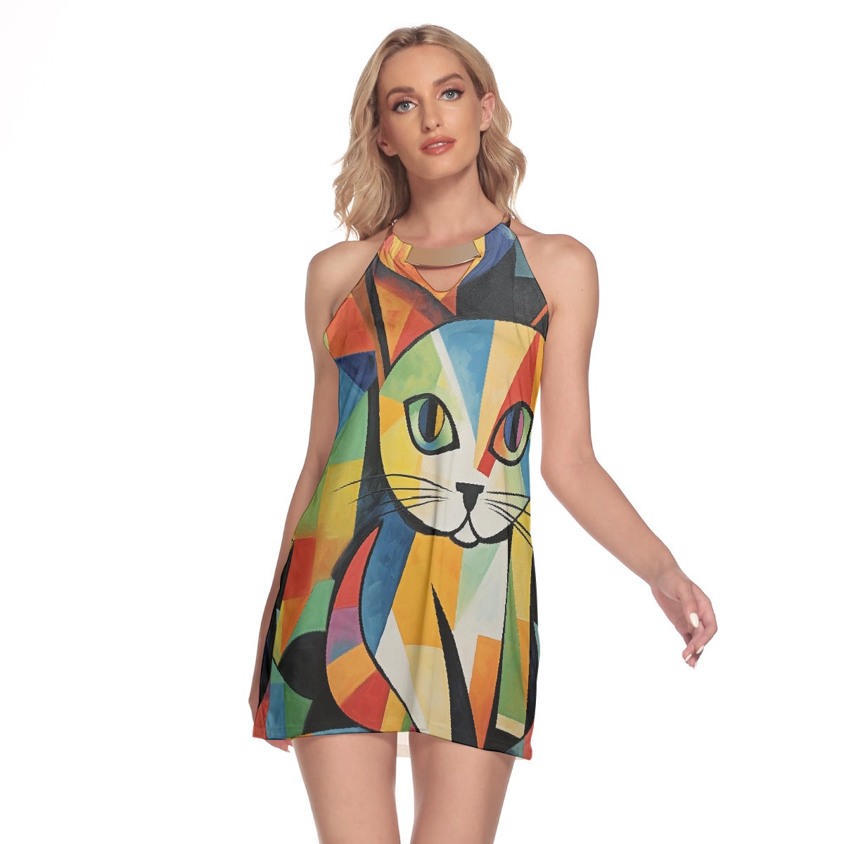 All-Over Print Women's Round Neck Above Knee Dress