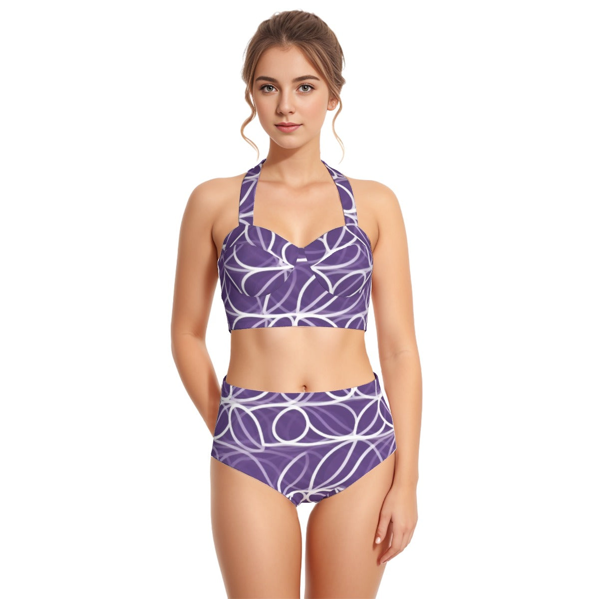 All-Over Print Women's Swimsuit Set With Halter