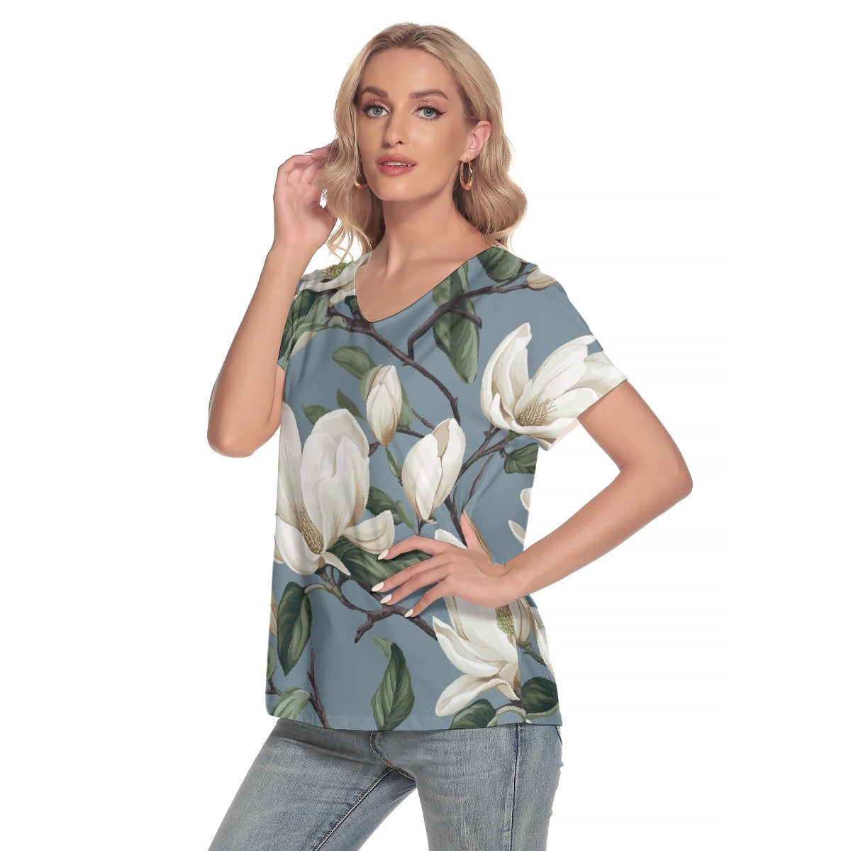 All-Over Print Women's Loose V-neck Short Sleeve T-shirt