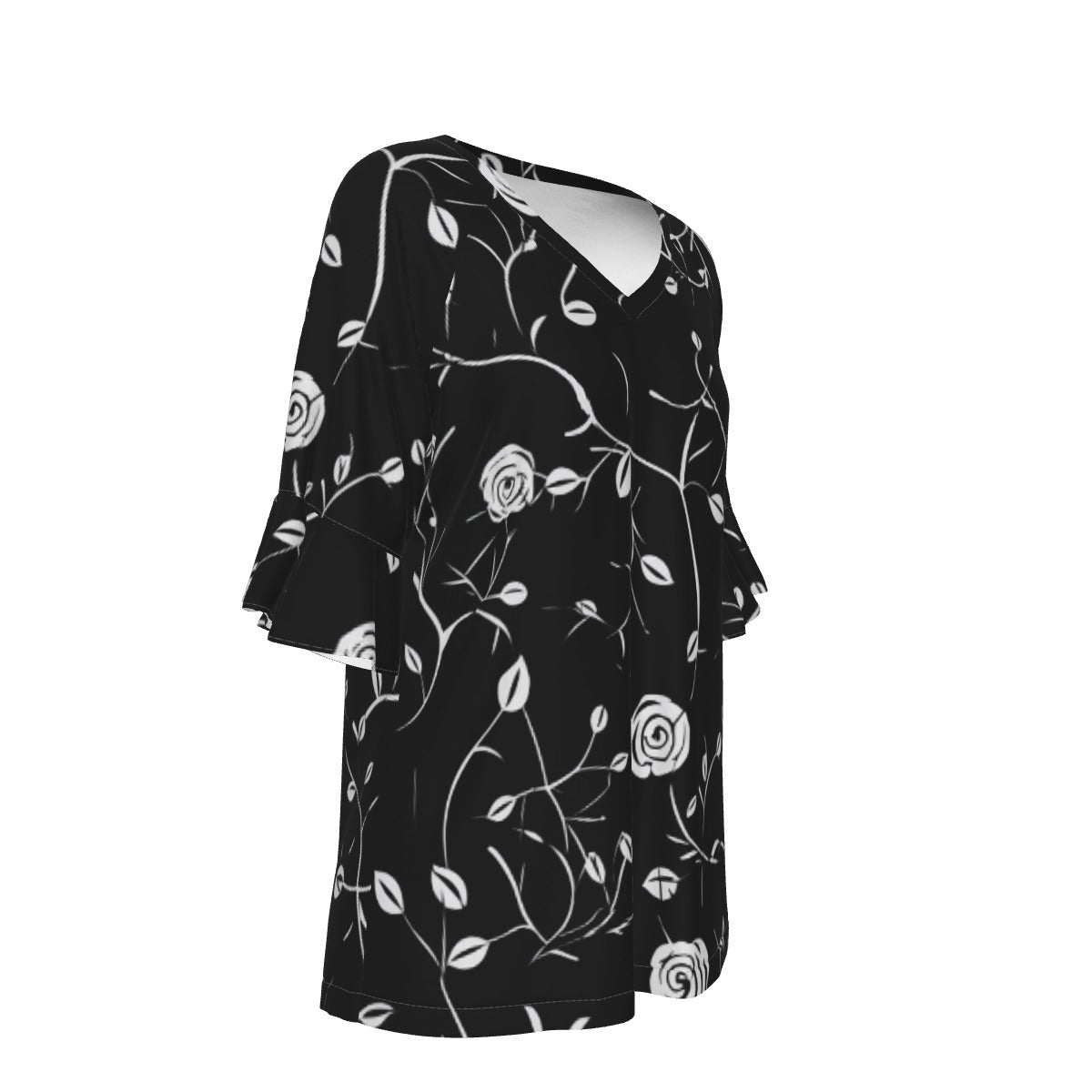 All-Over Print V-neck Women's T-shirt With Bell Sleeve