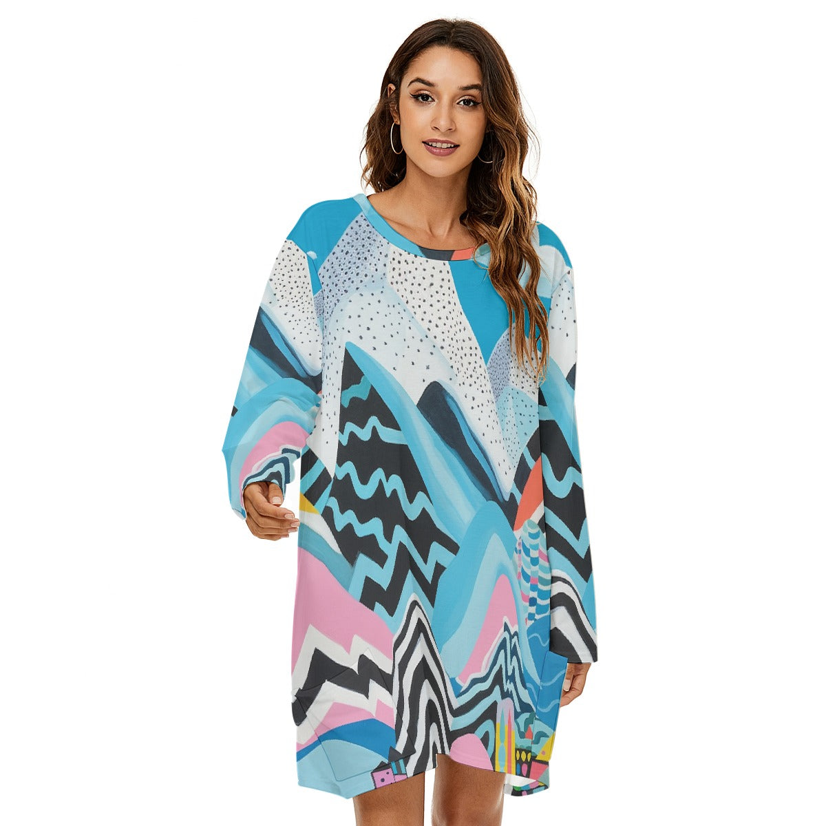 All-Over Print  Women's Loose Crew Neck Dress