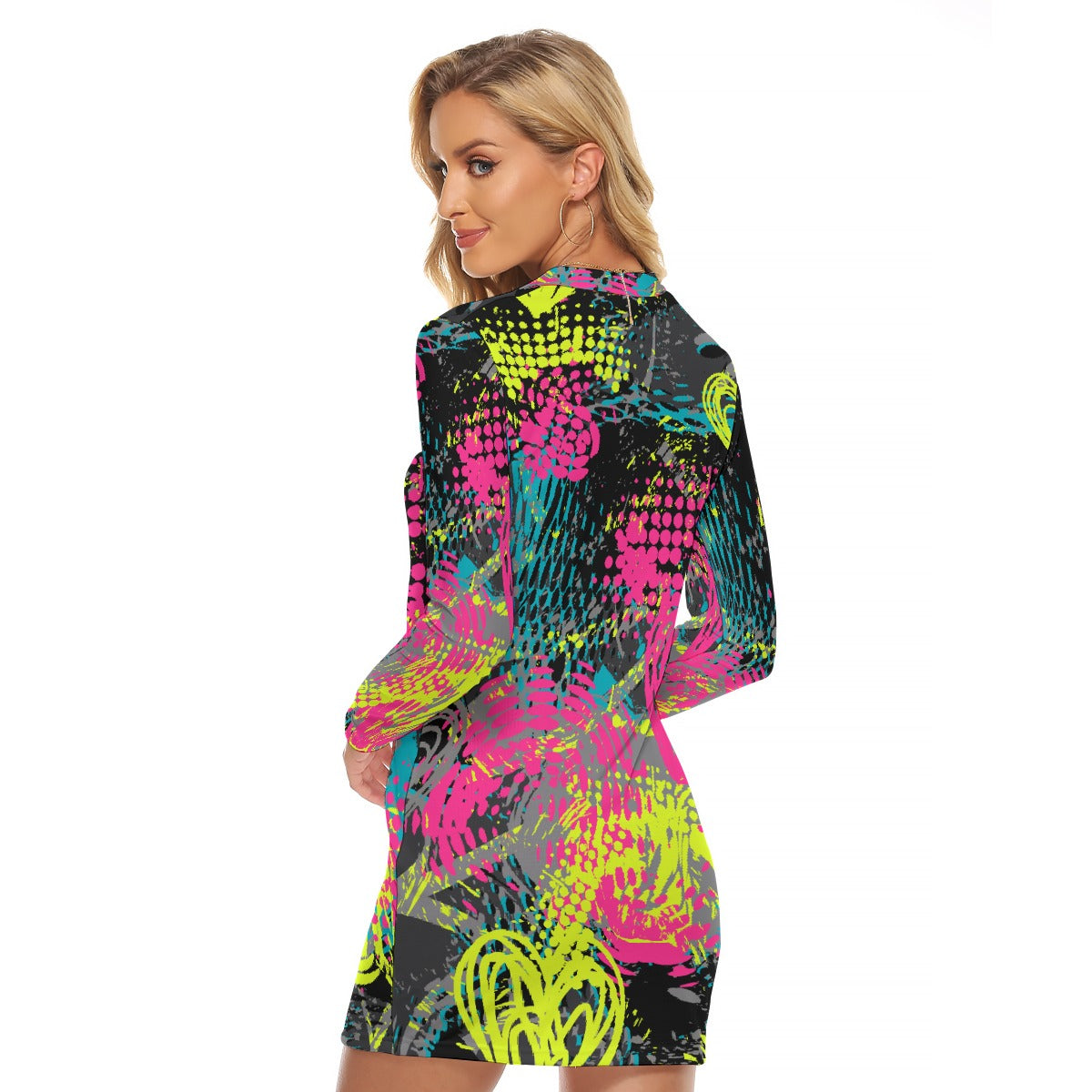 All-Over Print Women's Zip Front Tight Dress