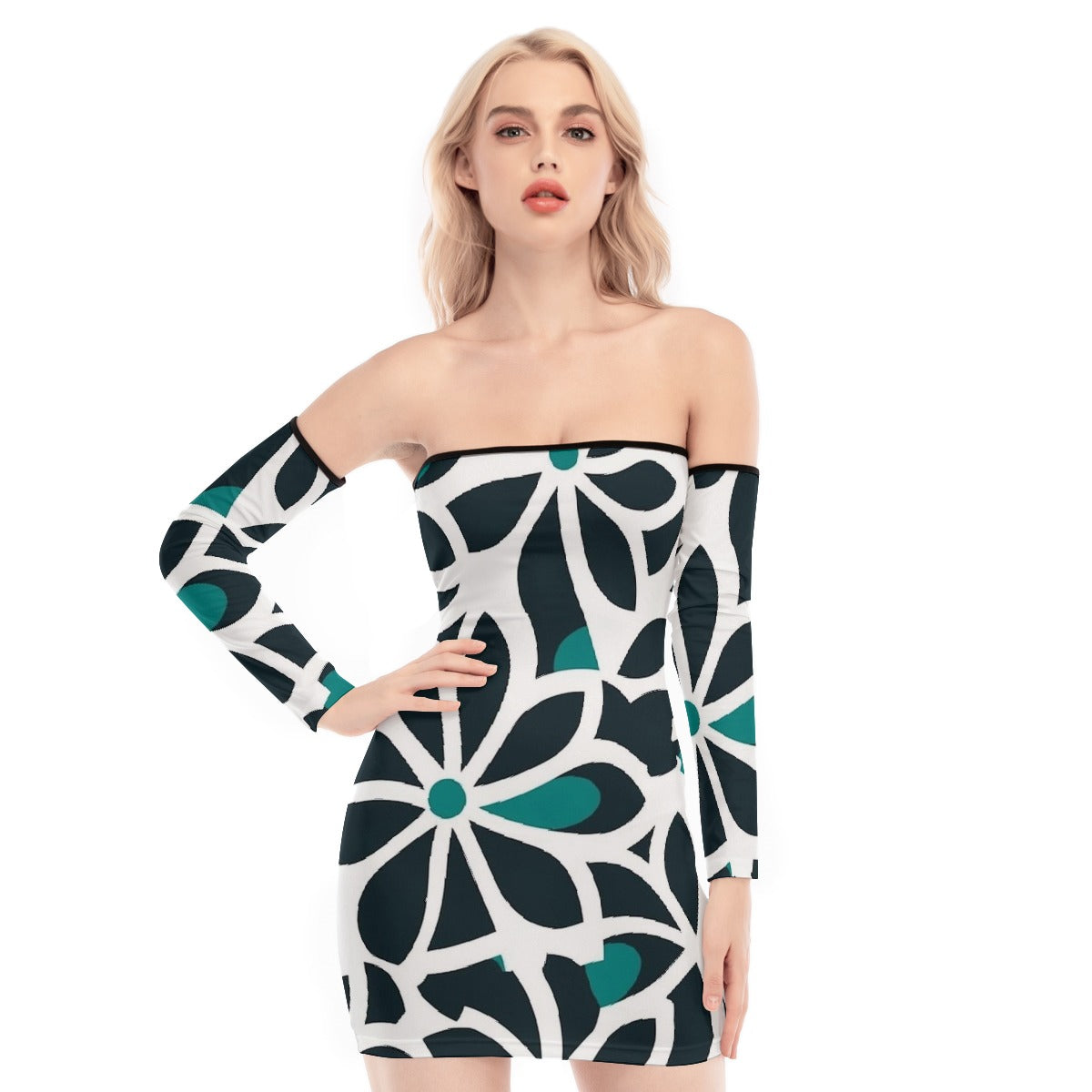 All-Over Print Women's Off-shoulder Back Lace-up Dress