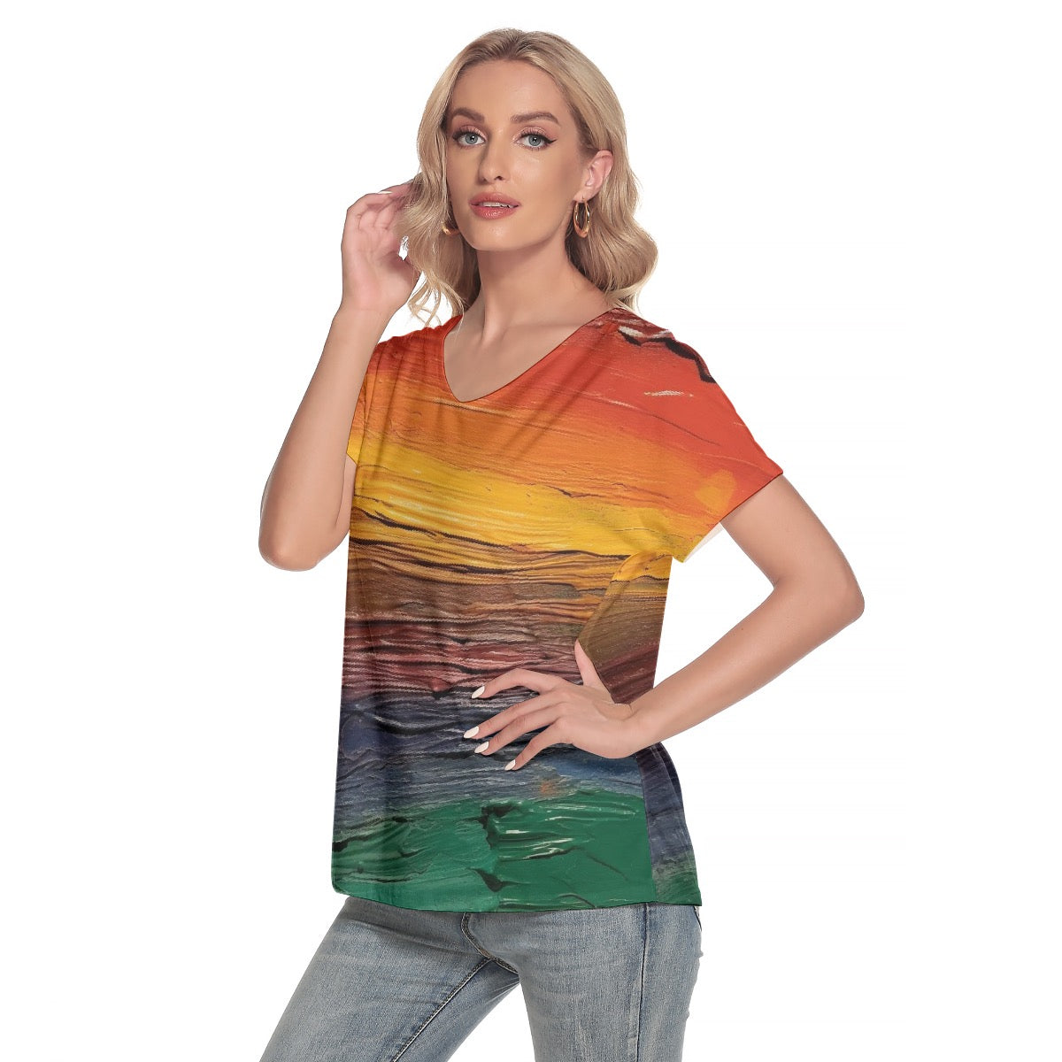 All-Over Print Women's Loose V-neck Short Sleeve T-shirt