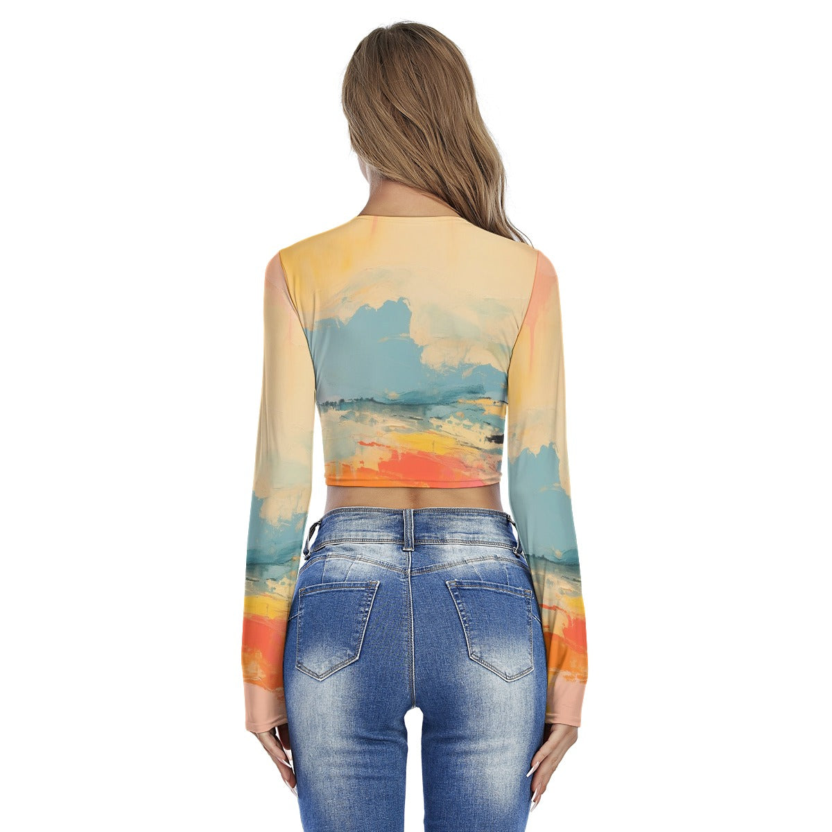 All-Over Print Women's Round Neck Crop Top T-Shirt