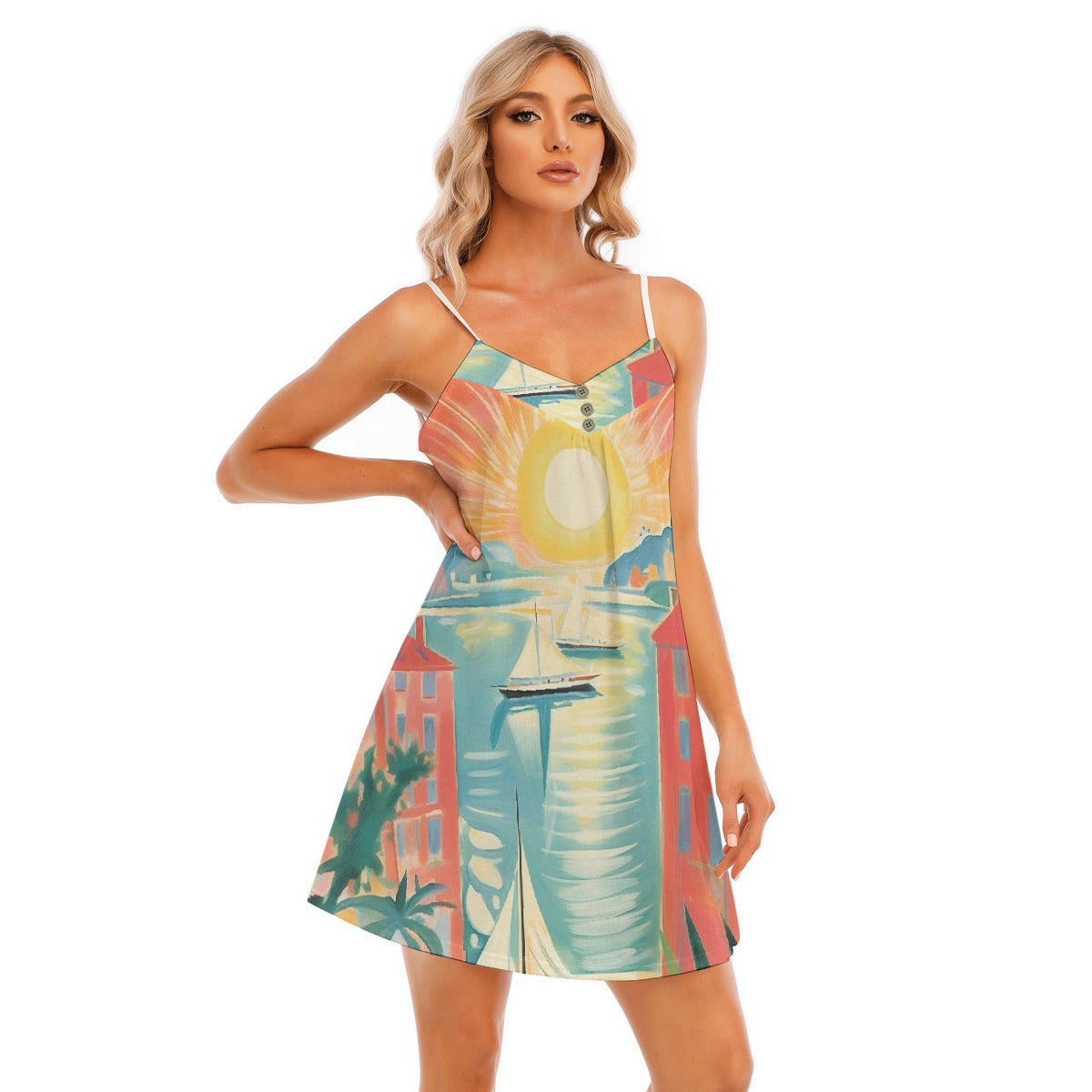 All-Over Print Women's V-neck Cami Dress