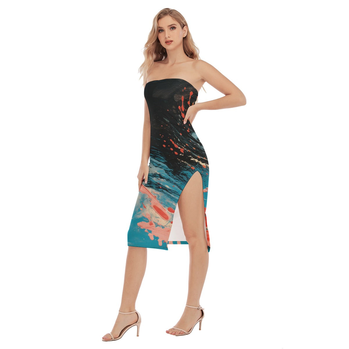 All-Over Print Women's Side Split Tube Top Dress