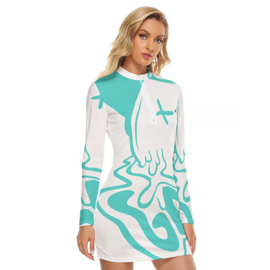 All-Over Print Women's Zip Front Tight Dress