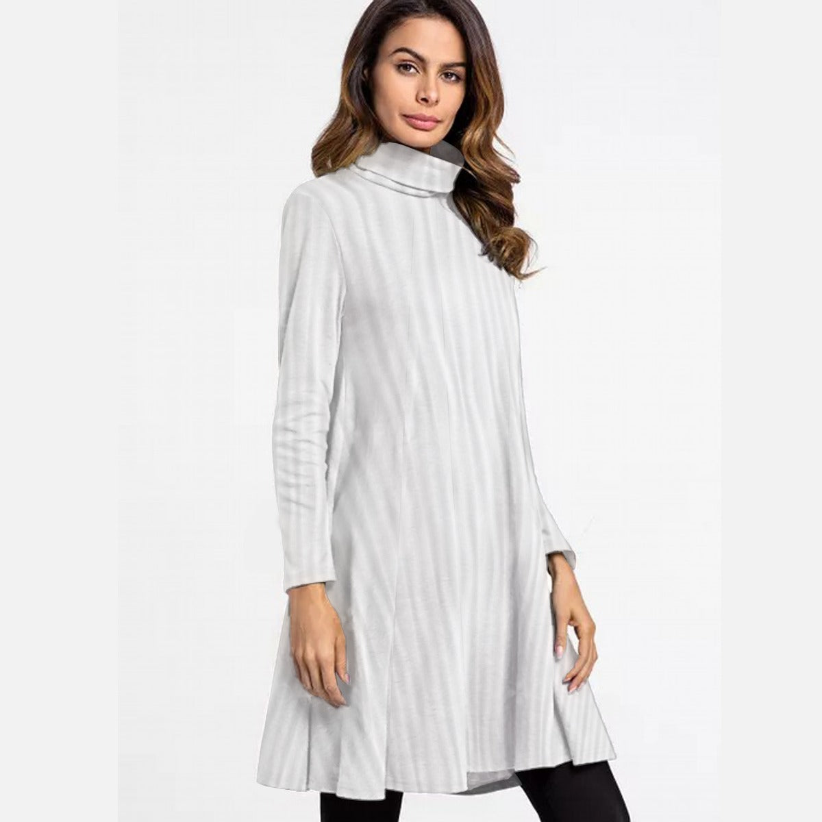 All-Over Print Women's High Neck Dress With Long Sleeve