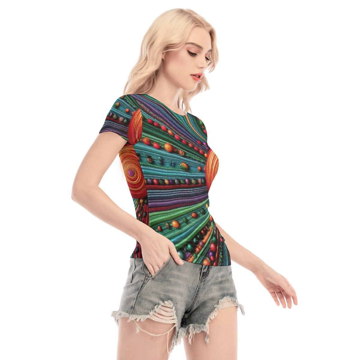 All-Over Print Women's Short Sleeve Mesh Blouse